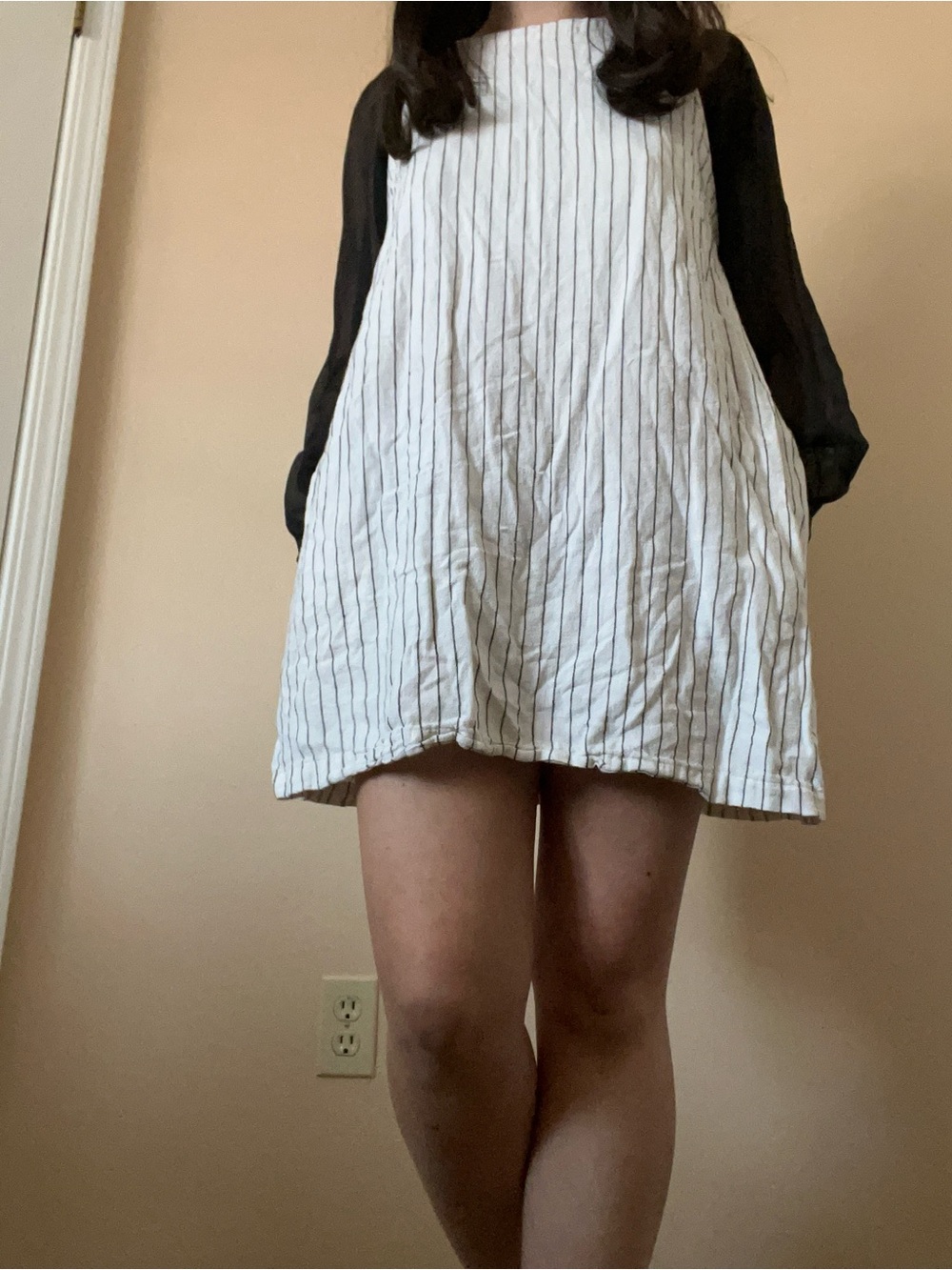 Black and white pinstriped sleeveless dress